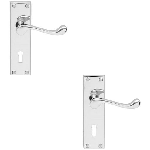 2 PACK Victorian Scroll Latch & Lock Door Handle Polished Chrome Lever Backplate