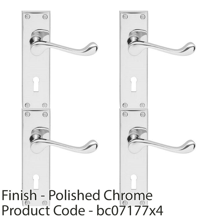 4 PACK Victorian Scroll Latch & Lock Door Handle Polished Chrome Lever Backplate 1