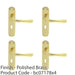 4 PACK Rounded Smooth Latch & Lock Door Handle Polished Brass Lever On Backplate 1