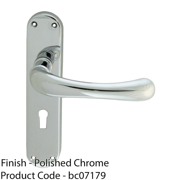 Rounded Smooth Latch & Lock Door Handle - Polished Chrome Lever On Backplate 1