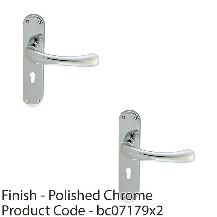 2 PACK Rounded Smooth Latch & Lock Door Handle Polished Chrome Lever Backplate 1