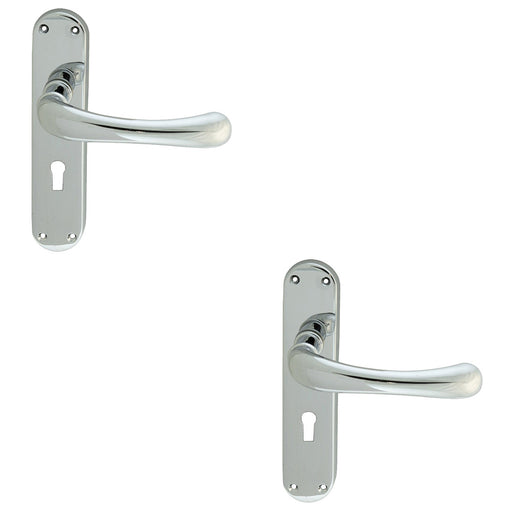 2 PACK Rounded Smooth Latch & Lock Door Handle Polished Chrome Lever Backplate