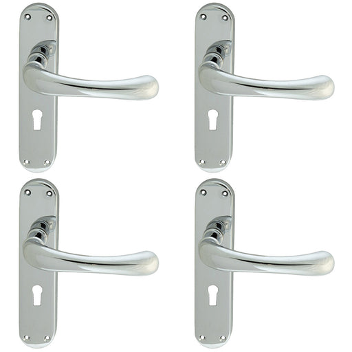 4 PACK Rounded Smooth Latch & Lock Door Handle Polished Chrome Lever Backplate