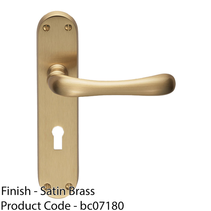 Rounded Smooth Latch & Lock Door Handle - Satin Brass Lever On Backplate 1