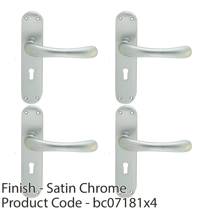 4 PACK Rounded Smooth Latch & Lock Door Handle Satin Chrome Lever On Backplate 1