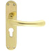 Rounded Smooth Latch & EURO Lock Door Handle - Polished Brass Lever On Backplate