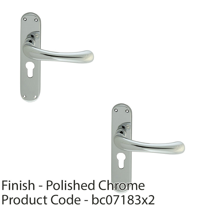 2 PACK Rounded Smooth Latch & EURO Lock Door Handle Polished Chrome Lever Plate 1