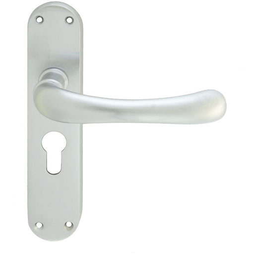 Rounded Smooth Latch & EURO Lock Door Handle - Satin Chrome Lever On Backplate