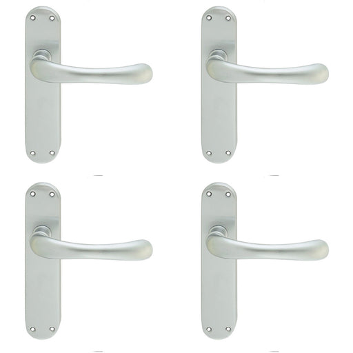 4 PACK Rounded Smooth Internal Latch Door Handle Satin Chrome Lever On Backplate