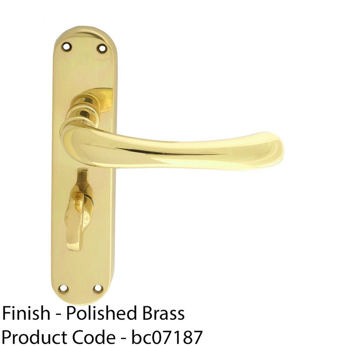 Rounded Smooth Bathroom Latch Door Handle - Polished Brass Lever On Backplate 1