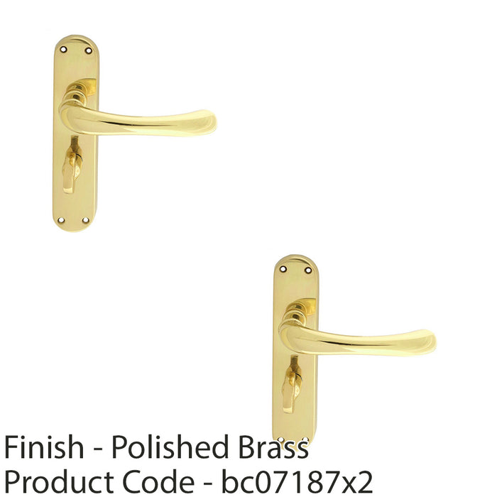 2 PACK Rounded Smooth Bathroom Latch Door Handle Polished Brass Lever Backplate 1