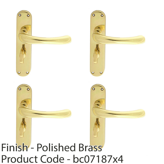 4 PACK Rounded Smooth Bathroom Latch Door Handle Polished Brass Lever Backplate 1