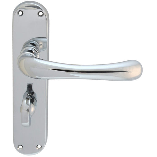 Rounded Smooth Bathroom Latch Door Handle - Polished Chrome Lever On Backplate