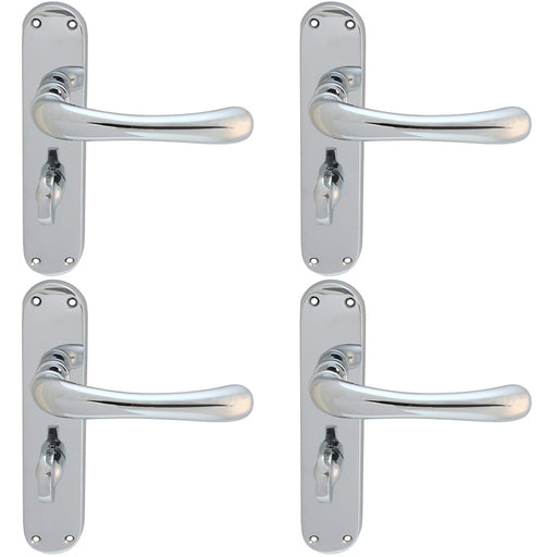 4 PACK Rounded Smooth Bathroom Latch Door Handle Polished Chrome Lever Backplate