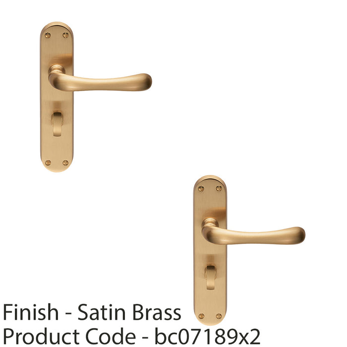 2 PACK Rounded Smooth Bathroom Latch Door Handle Satin Brass Lever On Backplate 1