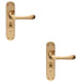 2 PACK Rounded Smooth Bathroom Latch Door Handle Satin Brass Lever On Backplate