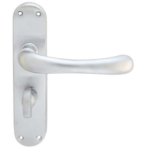 Rounded Smooth Bathroom Latch Door Handle - Satin Chrome Lever On Backplate