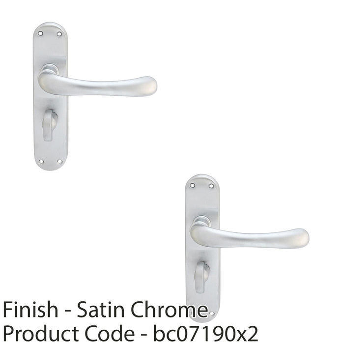 2 PACK Rounded Smooth Bathroom Latch Door Handle Satin Chrome Lever On Backplate 1