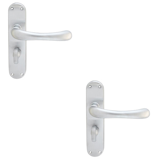 2 PACK Rounded Smooth Bathroom Latch Door Handle Satin Chrome Lever On Backplate