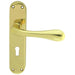 Rounded Flaired Latch & Lock Door Handle - Polished Brass Lever On Backplate