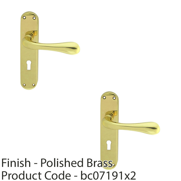 2 PACK Rounded Flaired Latch & Lock Door Handle Polished Brass Lever Backplate 1