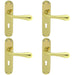 4 PACK Rounded Flaired Latch & Lock Door Handle Polished Brass Lever Backplate