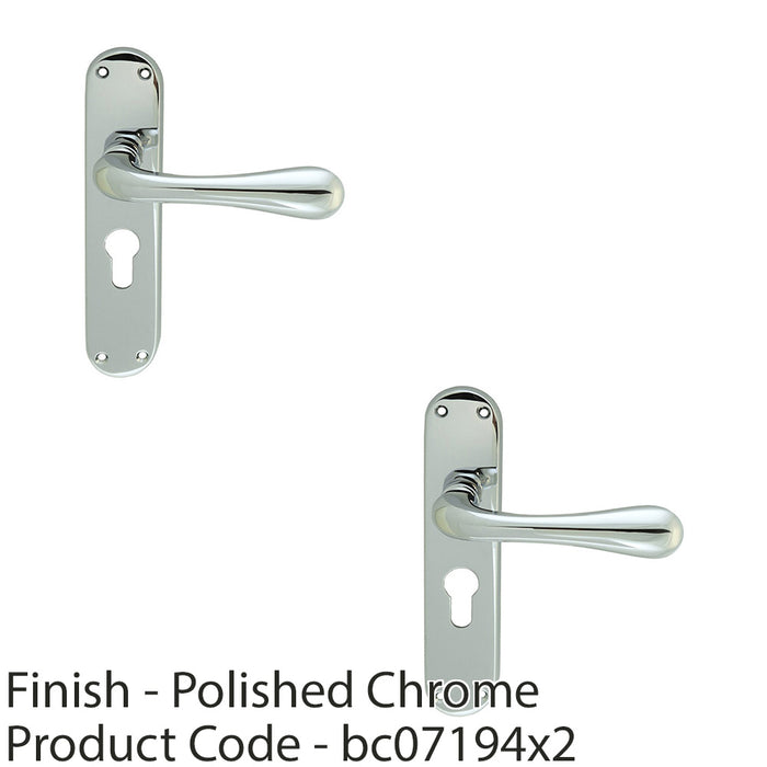 2 PACK Rounded Flaired Latch & EURO Lock Door Handle Polished Chrome Backplate 1