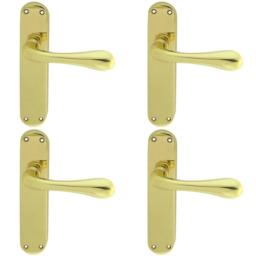 4 PACK Rounded Flaired Internal Latch Door Handle Polished Brass Lever Backplate