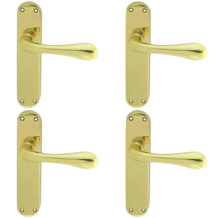 4 PACK Rounded Flaired Internal Latch Door Handle Polished Brass Lever Backplate