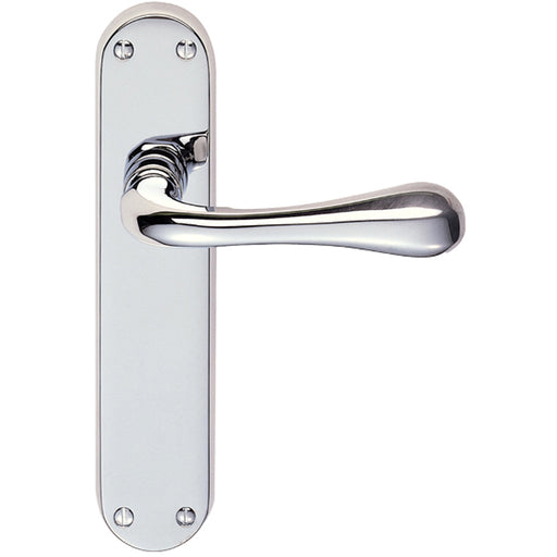 Rounded Flaired Internal Latch Door Handle - Polished Chrome Lever On Backplate