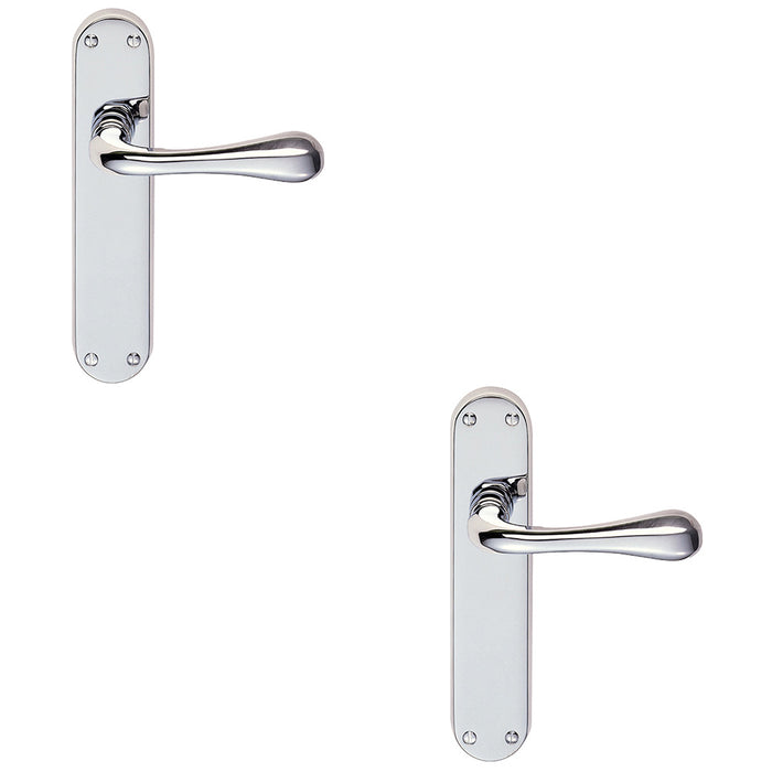 2 PACK Rounded Flaired Internal Latch Door Handle Polished Chrome On Backplate