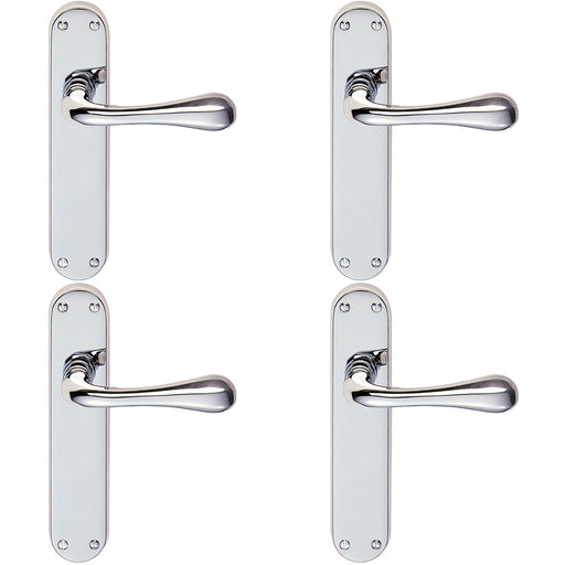 4 PACK Rounded Flaired Internal Latch Door Handle Polished Chrome On Backplate