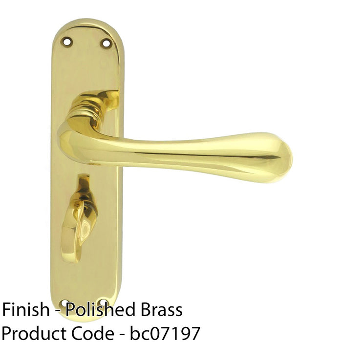 Rounded Flaired Bathroom Latch Door Handle - Polished Brass Lever On Backplate 1