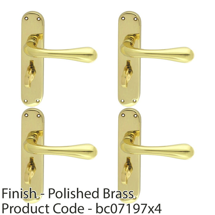 4 PACK Rounded Flaired Bathroom Latch Door Handle Polished Brass Lever Backplate 1