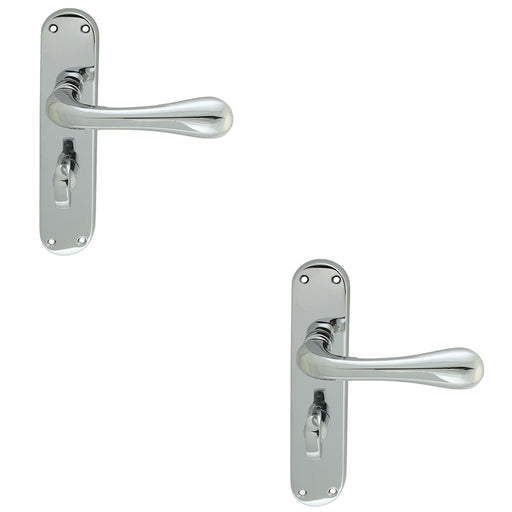 2 PACK Rounded Flaired Bathroom Latch Door Handle Polished Chrome On Backplate