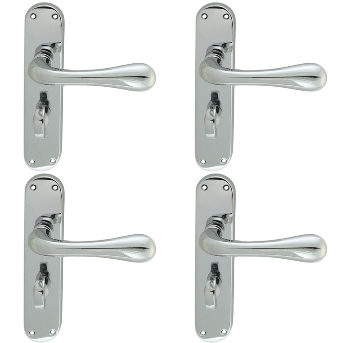 4 PACK Rounded Flaired Bathroom Latch Door Handle Polished Chrome On Backplate