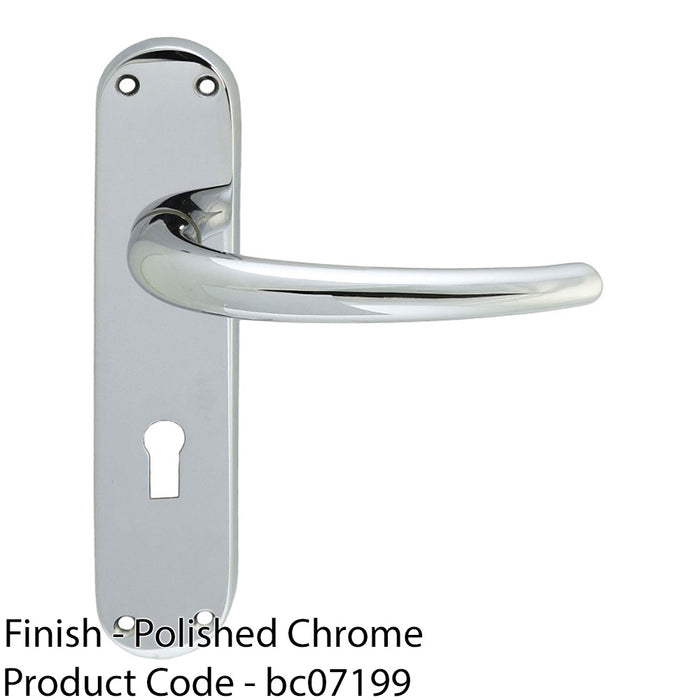 Rounded Sleek Latch & Lock Door Handle - Polished Chrome Lever On Backplate 1