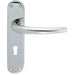 Rounded Sleek Latch & Lock Door Handle - Polished Chrome Lever On Backplate