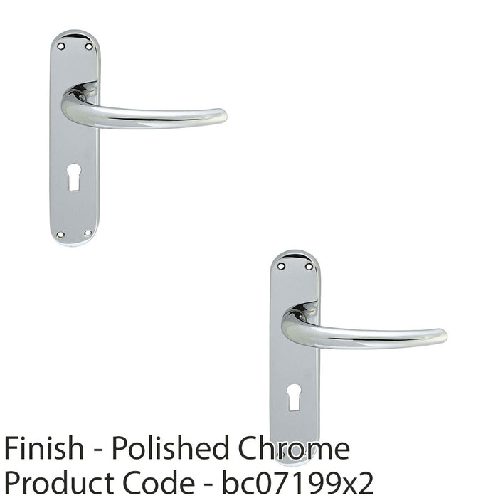 2 PACK Rounded Sleek Latch & Lock Door Handle Polished Chrome Lever On Backplate 1