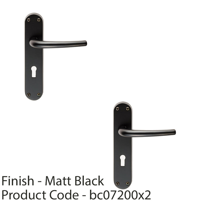 2 PACK Rounded Sleek Latch & Lock Door Handle Matt Black Lever On Backplate 1