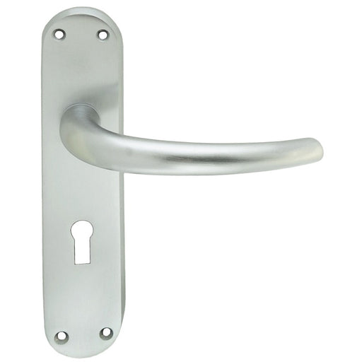 Rounded Sleek Latch & Lock Door Handle - Satin Chrome Lever On Backplate