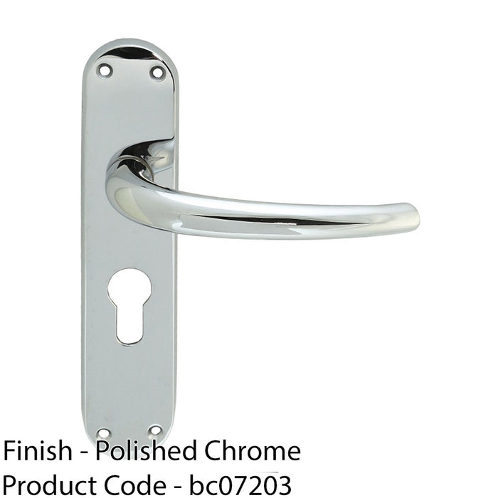 Rounded Sleek Latch & EURO Lock Door Handle - Polished Chrome Lever On Backplate 1