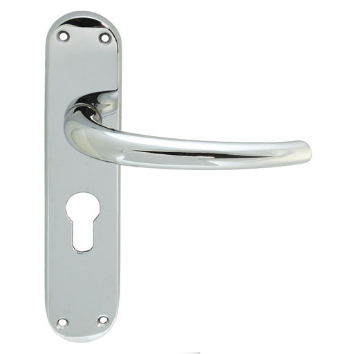 Rounded Sleek Latch & EURO Lock Door Handle - Polished Chrome Lever On Backplate