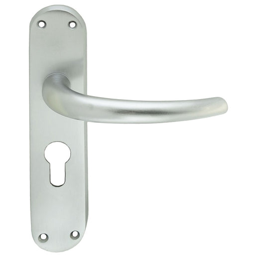 Rounded Sleek Latch & EURO Lock Door Handle - Satin Chrome Lever On Backplate