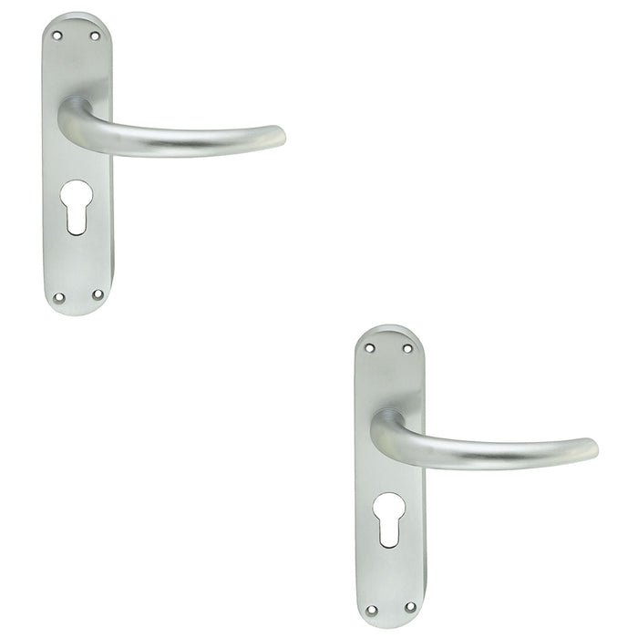 2 PACK Rounded Sleek Latch & EURO Lock Door Handle Satin Chrome Lever Backplate