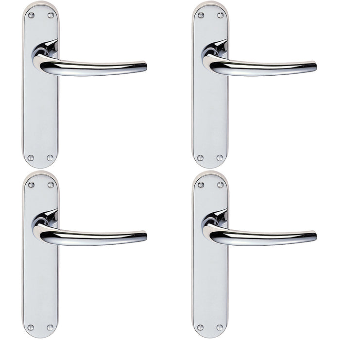 4 PACK Rounded Sleek Internal Latch Door Handle Polished Chrome Lever Backplate