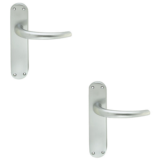 2 PACK Rounded Sleek Internal Latch Door Handle Satin Chrome Lever On Backplate