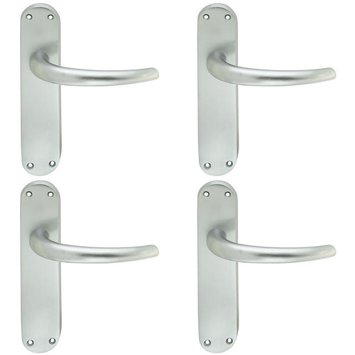 4 PACK Rounded Sleek Internal Latch Door Handle Satin Chrome Lever On Backplate