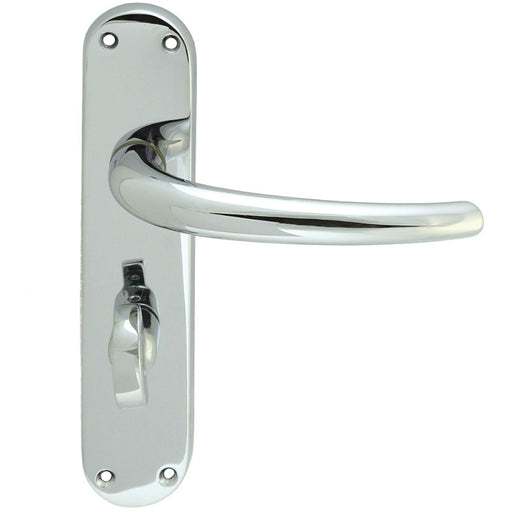 Rounded Sleek Bathroom Latch Door Handle - Polished Chrome Lever On Backplate