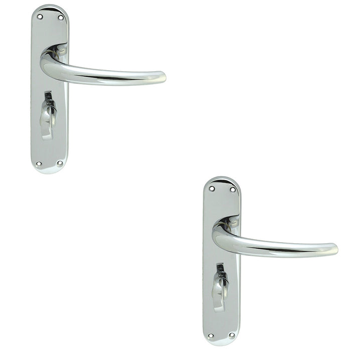 2 PACK Rounded Sleek Bathroom Latch Door Handle Polished Chrome Lever Backplate